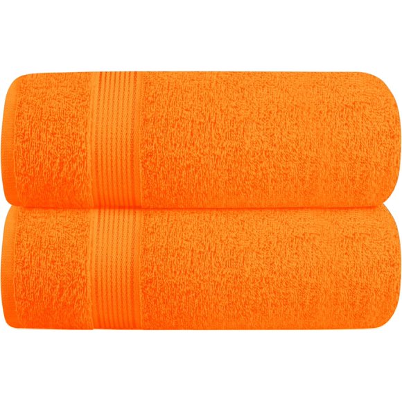 Elvana Ensemble de 2 Grandes Serviettes de Bain en Coton pour la Maison 28 X 55 Pouces, Grandes Serviettes de Bain, Serviette Ultra Absorbante Compacte à Séchage Rapide et Légère, Idéale pour le Gym, le Voyage, le Camping, la Piscine - Orange