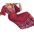 thumbnail image 3 of Robes Maxi Décontractées Bohémiennes pour Femmes Manches Courtes Col en V Robe Longue Fluide, 3 of 5