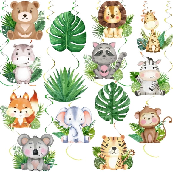 Decoración para fiestas, HSDSH, 35 unidades, con forma de espiral, diseño de animales de la jungla