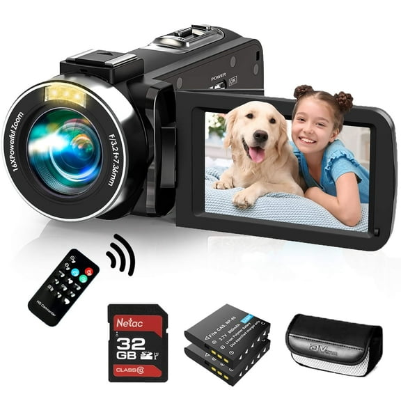 Video Camera Camcorder for Filming with 32G SD Card FHD 1080P 36MP 30FPS 3” 270° Rotating IPS Screen IR Night Vision Vlogging Camera for YouTube