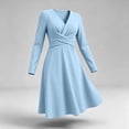 thumbnail image 4 of Fall Long Sleeve Dresses for Women Elegant V Neck Twist Front Waist Casual Midi Party Formal Wedding Guest Dress,Sizes S-2XL, 4 of 9