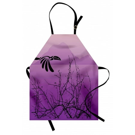 

Feather Apron Exotic Hornbill Silhouette with Barren Tree and Mountains Abstract Bird Design Unisex Kitchen Bib Apron with Adjustable Neck for Cooking Baking Gardening Purple Black by Ambesonne