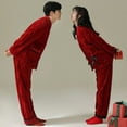 thumbnail image 3 of Pijama de terciopelo Coral para hombre y mujer, ropa de estar por casa de felpa roja, conjunto grueso de felpa para boda, otoño e invierno, novedad de 2023, 3 of 4
