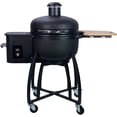 thumbnail image 2 of Ceramic Pellet Grill, 4-in-1 Smoked Roasted Barbecue Pan-roasted with 19.6" Diameter Gridiron & Double Ceramic Liner, 24" Patio Grill with Cover, Wheels, Cutting Board, LED Status Display, Black, 2 of 13