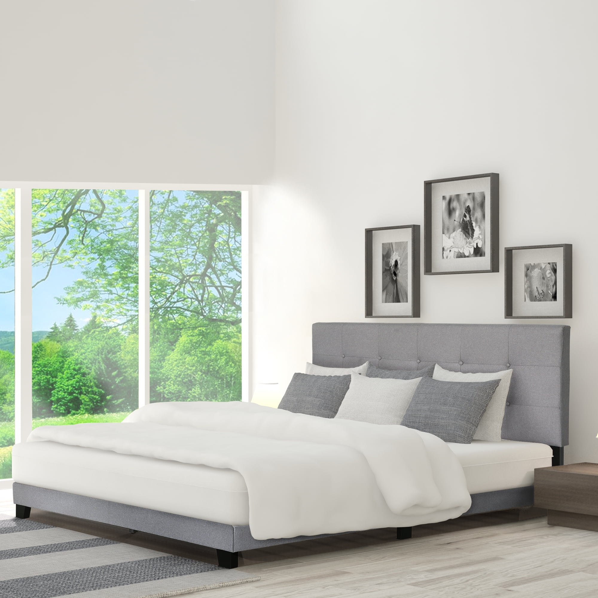 Furinno Laval Button Tufted Bed 12 Piece Slat Style Glacier
