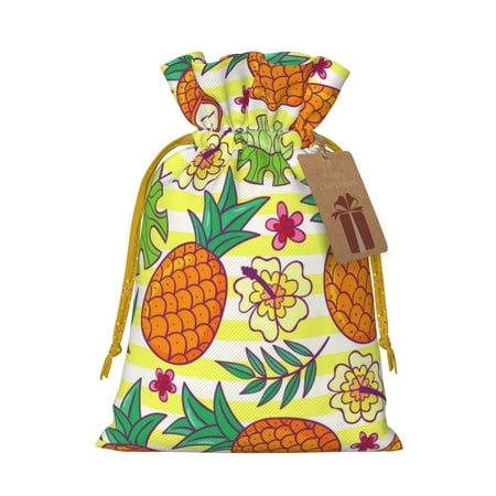 ZICANCN Christmas Gift Bags, Cartoon Pineapple Fruit Pattern Reusable Fabric Drawstring Storage Bags with Drawstring, Small Size