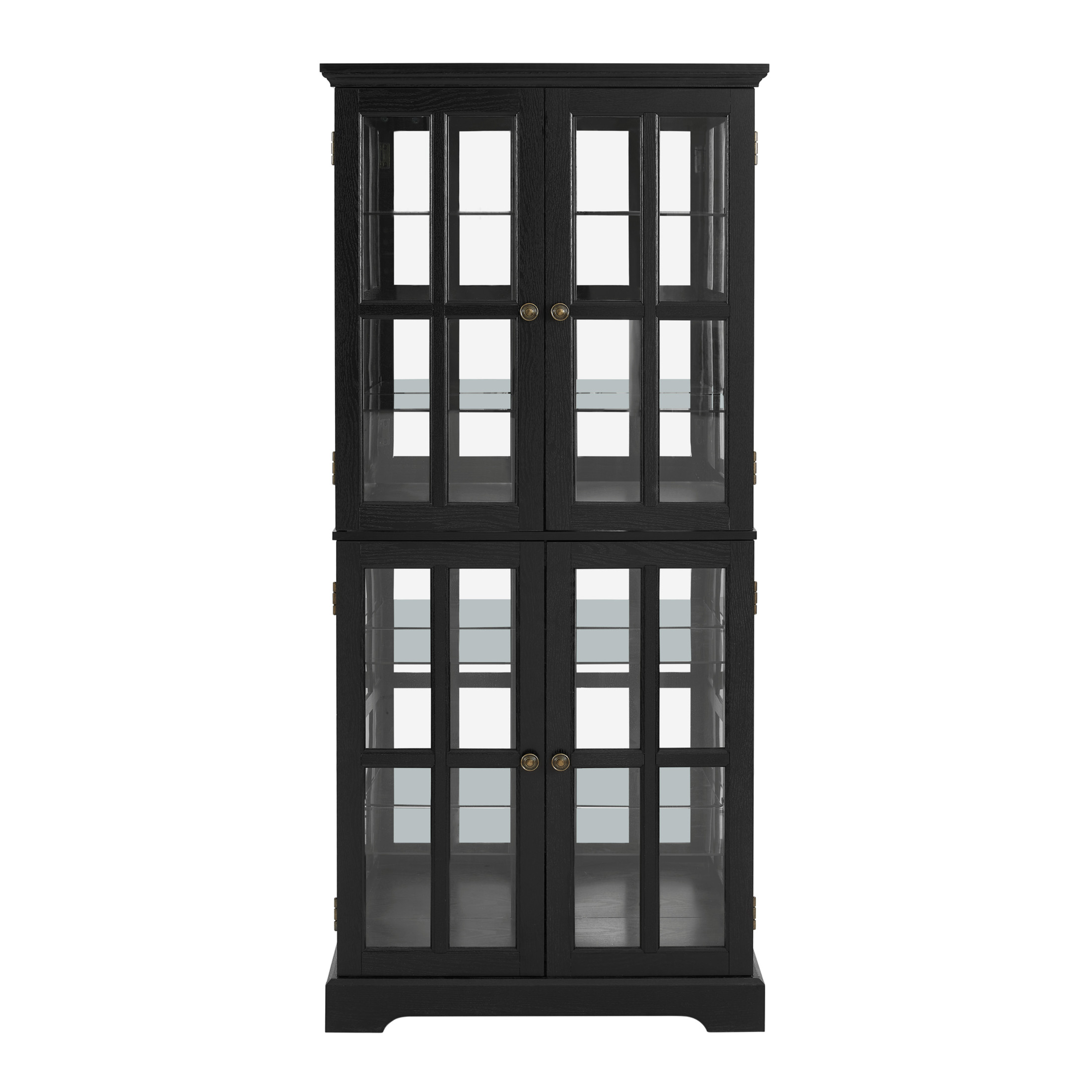 Noble House Handmaiden 69" Antique Glass Display Cabinet, 4-Door Curio with Light and Adjustable Shelves, Black