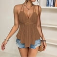 thumbnail image 2 of Women's Halter Hollow Out Tank Tops V Neck Tie Back Ruffled Hem Blouses Summer Casual Shirts, XS, 2 of 5