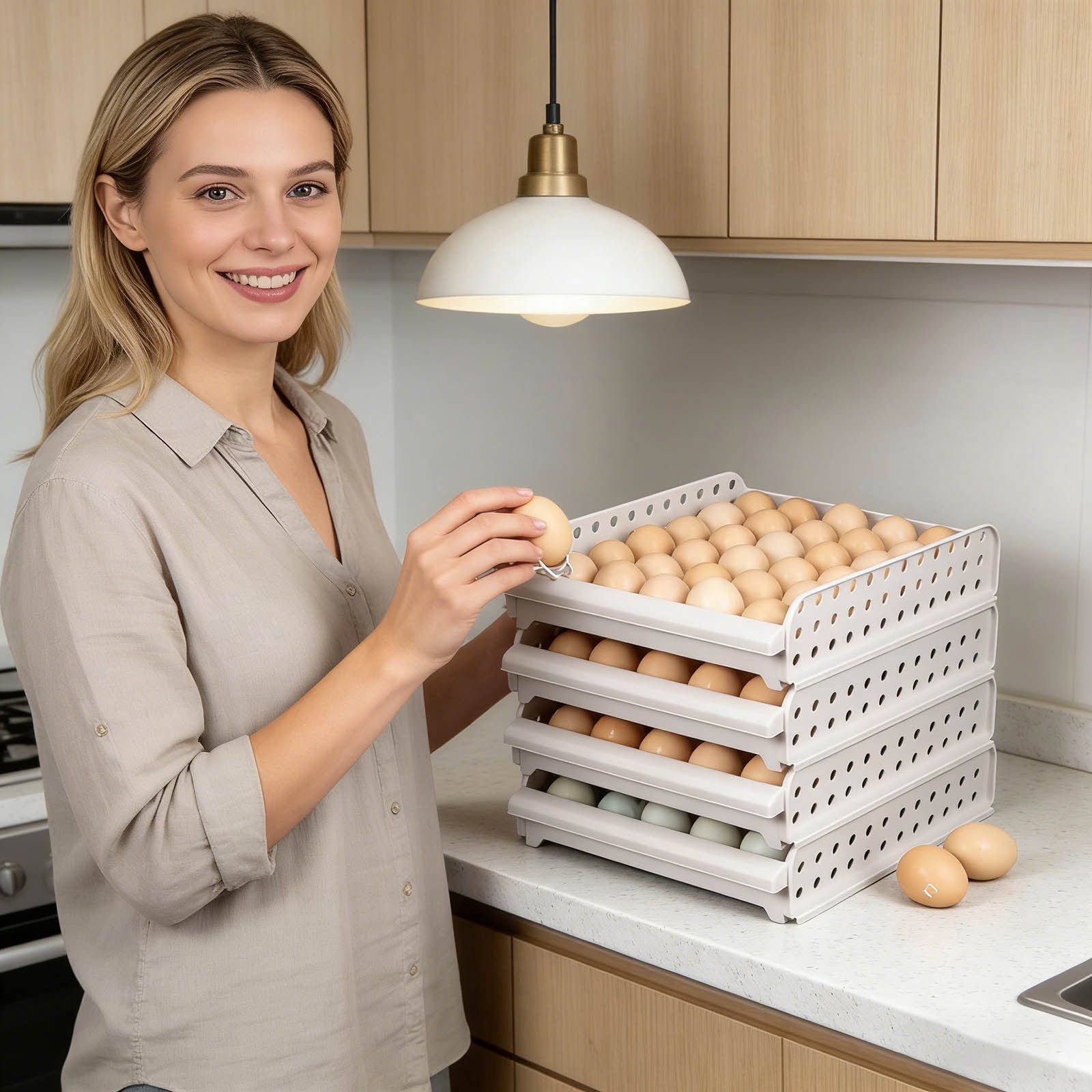 Stackable Egg Container Refrigerator Egg Rack Storage Tray with Lid Transparent Organizer for Kitchen Home