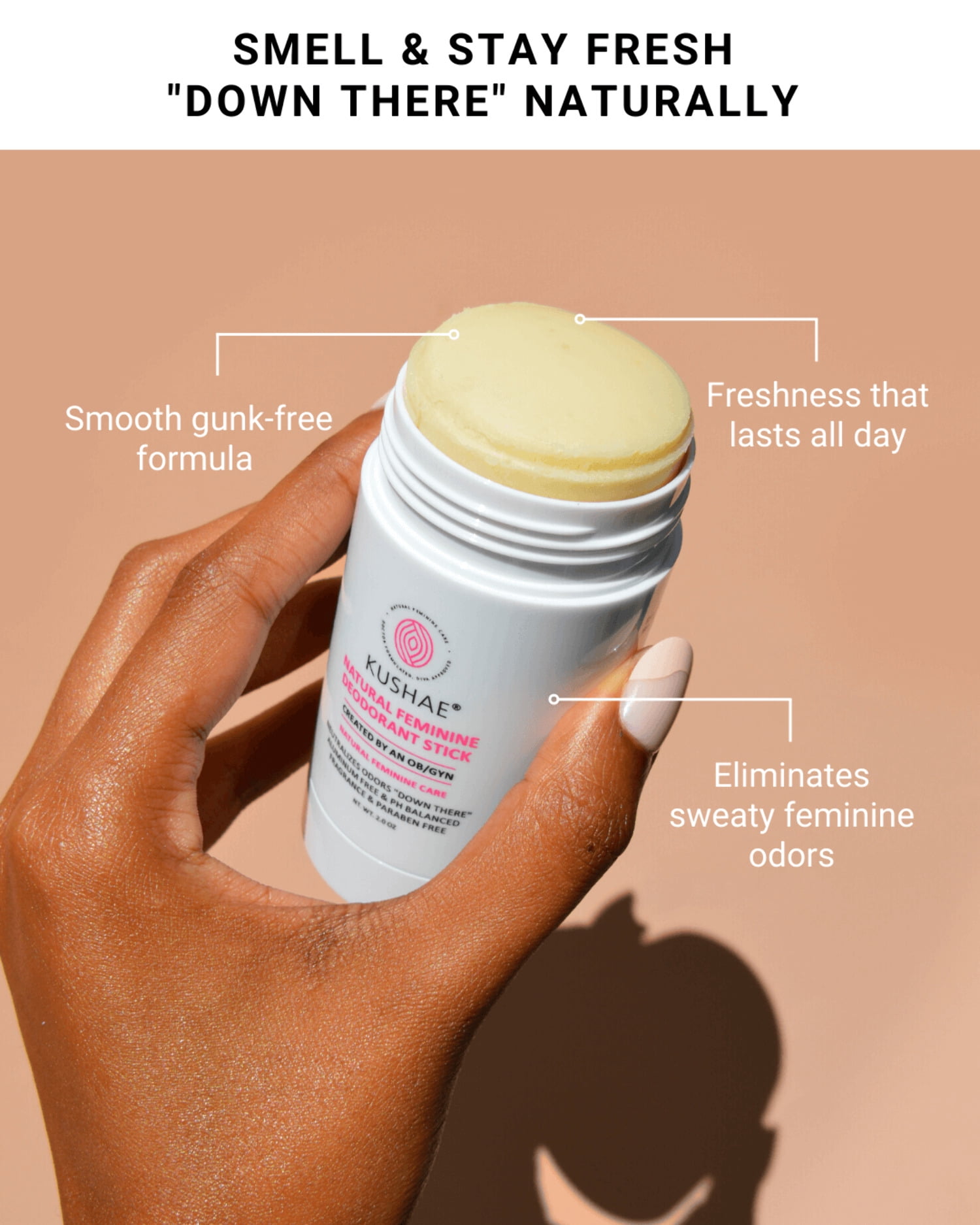Kushae Natural Feminine Deodorant Stick, 2 Pack