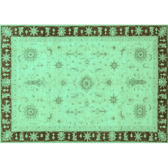 Ahgly Company Machine Washable Indoor Rectangle Oriental Turquoise Blue Traditional Area Rugs, 2' x 3'