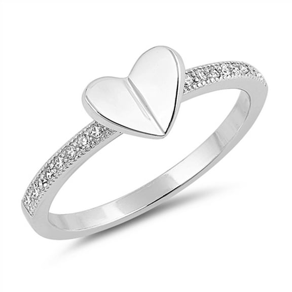 Clear CZ Raised Butterfly Heart Purity Ring .925 Sterling Silver Band White Female Size 8