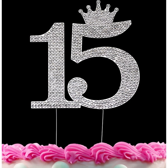 ACDANC 15th Birthday Cake Toppers Quinceanera Cake Topper Princess Crown Silver Caketop
