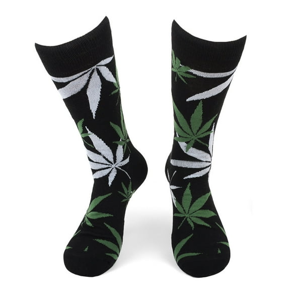 Urban-Peacock Men's Novelty Fun Crew Socks for Dress or Casual - Weed Leaf - Marijuana 420 - Black