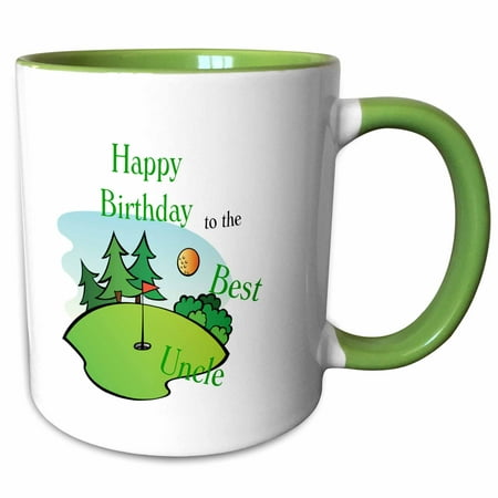 3dRose Image of Happy Birthday Best Uncle With Golf Cartoon - Two Tone Green Mug,