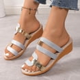 thumbnail image 3 of Rokment Glitter Metallic Wedges Dress Sandals for Women Vintage Gold Color Block Leather Linen Sole Open Toe Mid Heels Slip on Casual Summer Beach Slides Shoes Silver Size 6, 3 of 7