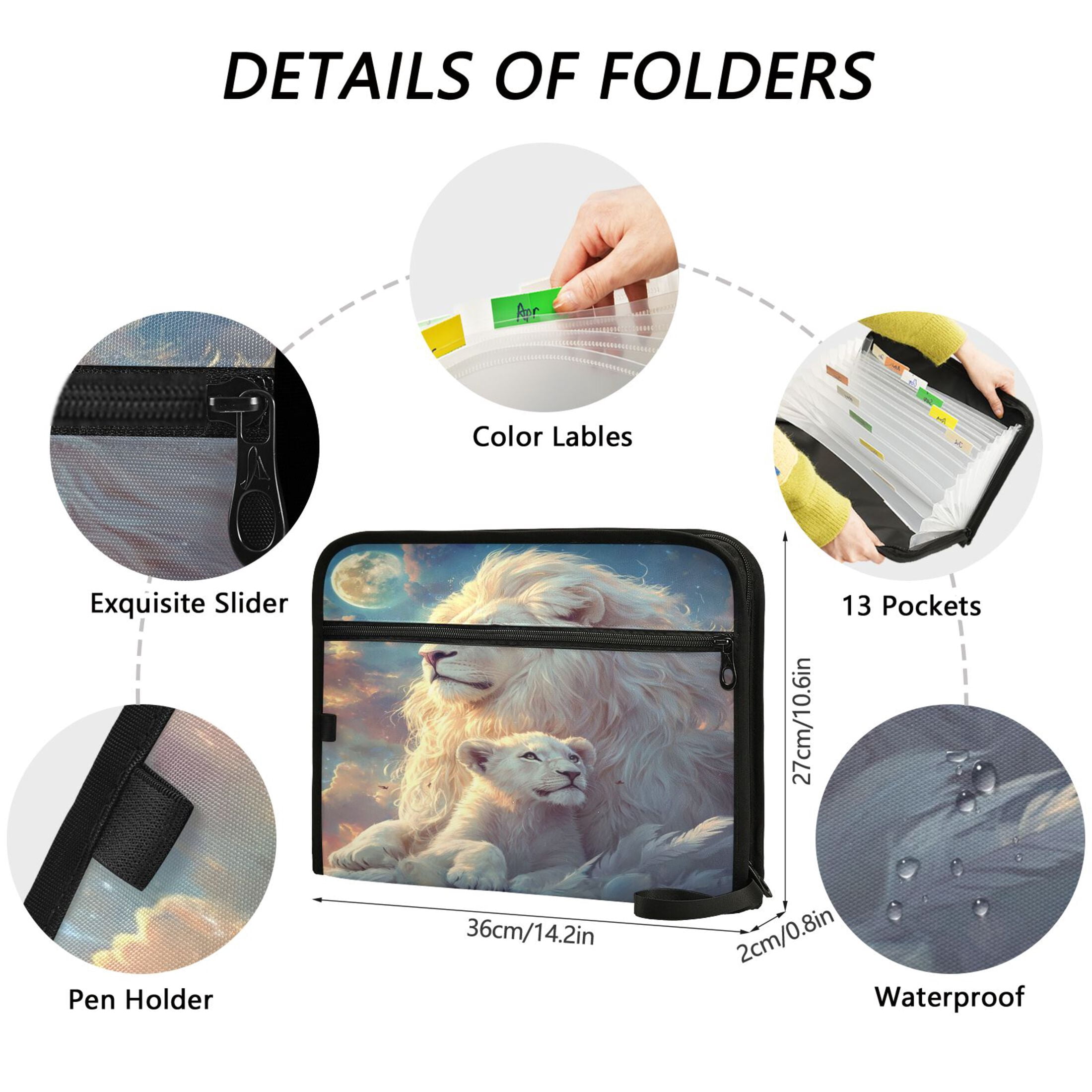 WOBOGO White Maned Lions Expanding File Folder Letter Size Accordion Filing Organizer 13 Pocket Separate Organ Pocket
