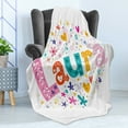 thumbnail image 4 of Laura Soft Flannel Fleece Throw Blanket, Baby Girl Name with Vintage Doodle Style Flowers and Stars Colorful Illustration, Cozy Plush for Indoor and Outdoor Use, 50" x 70", Multicolor, by Ambesonne, 4 of 5