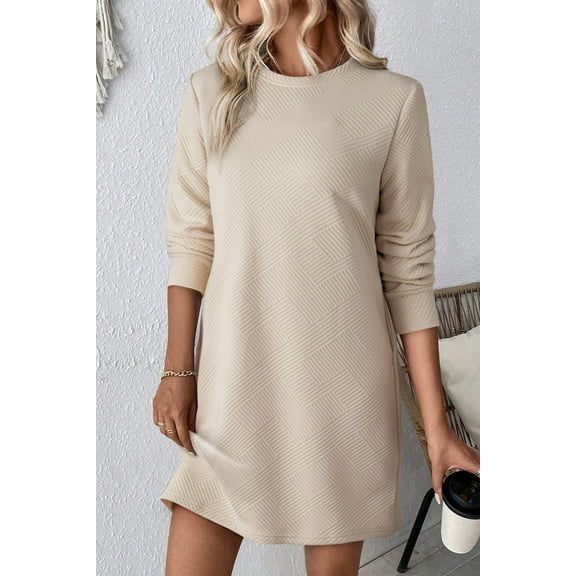 Apricot Textured Long Sleeve Mini Shift Dress