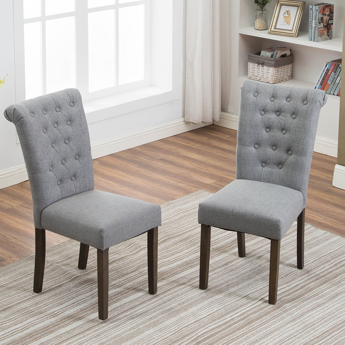 Clearance! Grey Tufted Linen Dining Chairs Set of 2, Upholstered High