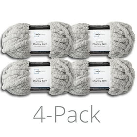 Mainstays Chunky Chenille Yarn, 31.7 yd, Soft Silver, 100% Polyester, Super Bulky, Pack of 4