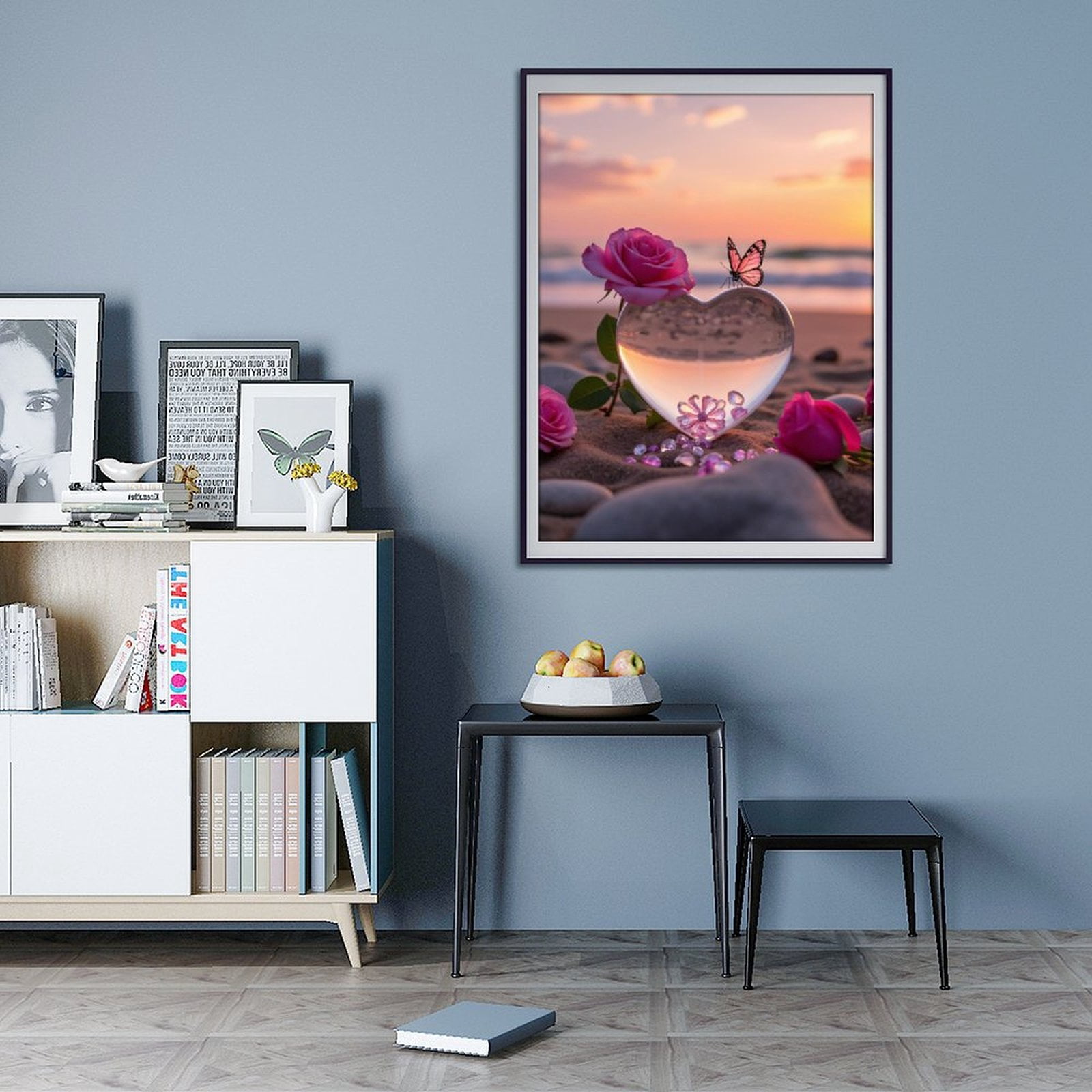 Diamond Art Kit for Adults, Crystal Heart Beach Sunset Beauty Diamond Painting for Adults Beginners, DIY Diamond Art Painting Kits, 5D Diamond Painting Crafts for Home Decor 12x16 Frameless