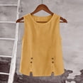 thumbnail image 3 of Smsaxvxz Womens Cotton Linen Tank Tops Summer Fashion Crew Neck Sleeveless Casual Solid Loose Slit Hem Button Shirts, 3 of 5