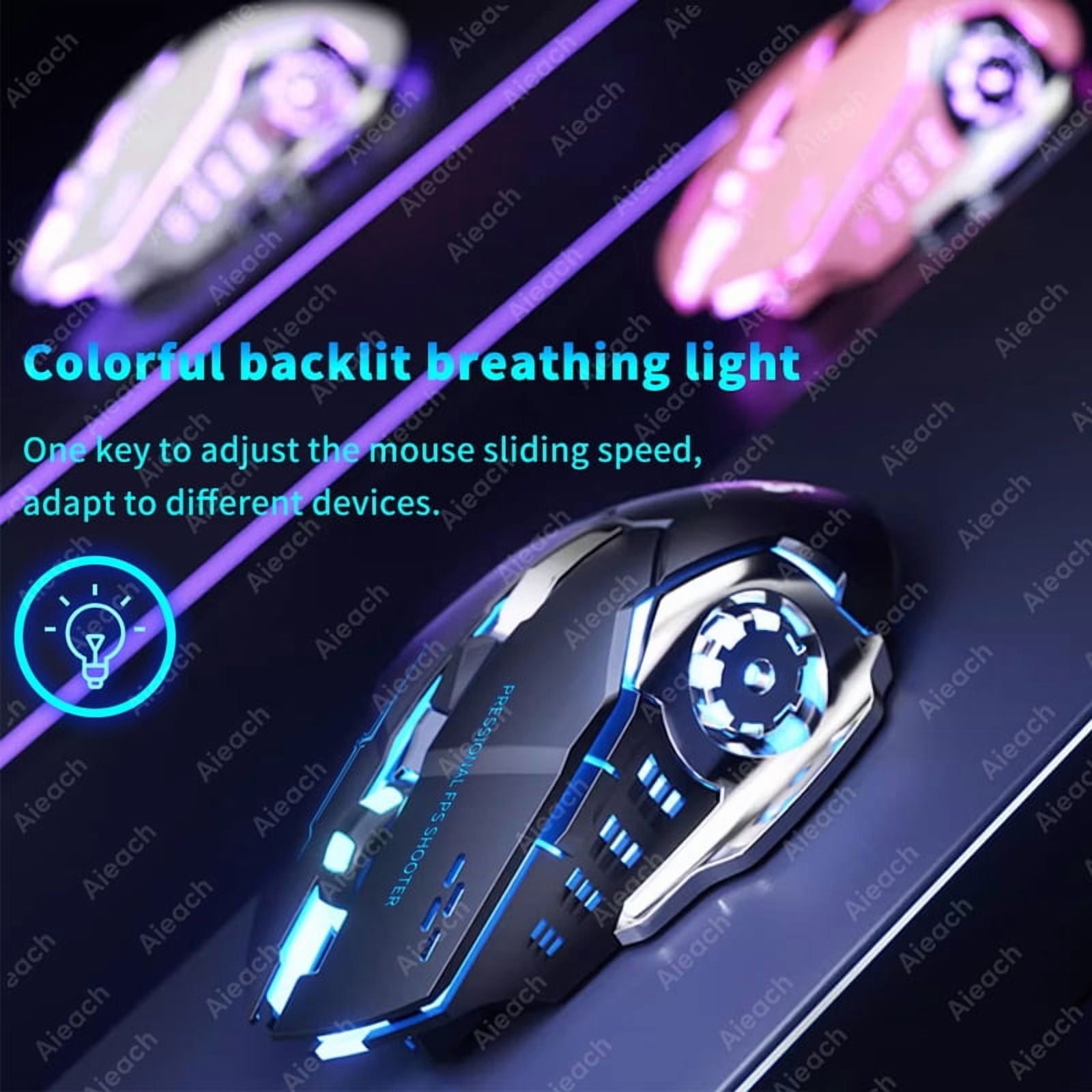 Dual-Mode Wireless Mouse, 2.4G/Bluetooth Electroplating Mechanical for MacBook Pro/Surface Pro, 2000DPI Backlit Rechargeable