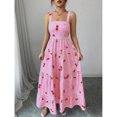 thumbnail image 4 of Womens Pink Gingham & Cherry Print Tiered Ruffle Slip Dress For Vacation, 4 of 7