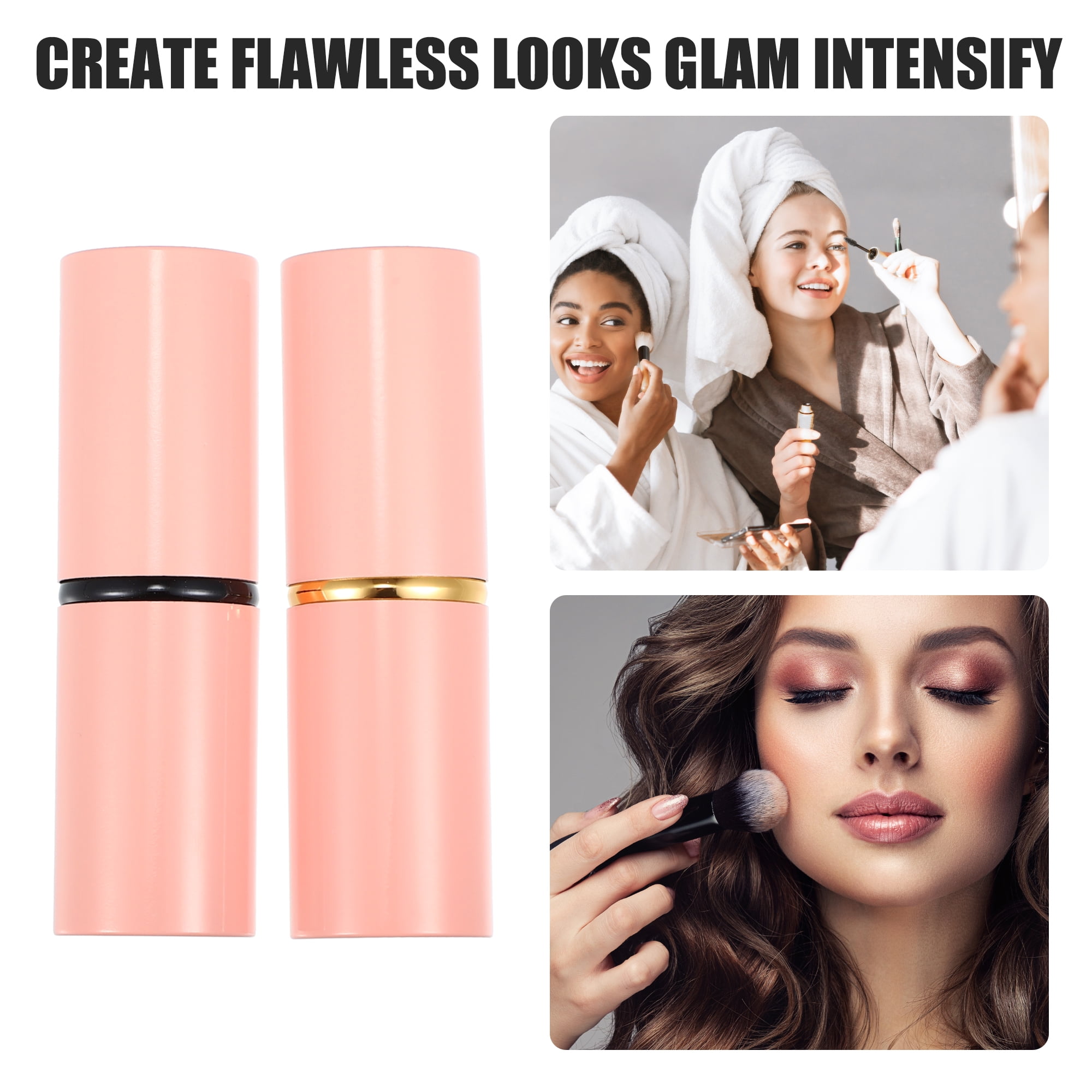 Unique Bargains Makeup Brush Kit Travel Retractable Angled Highlight Pink 2 Pcs