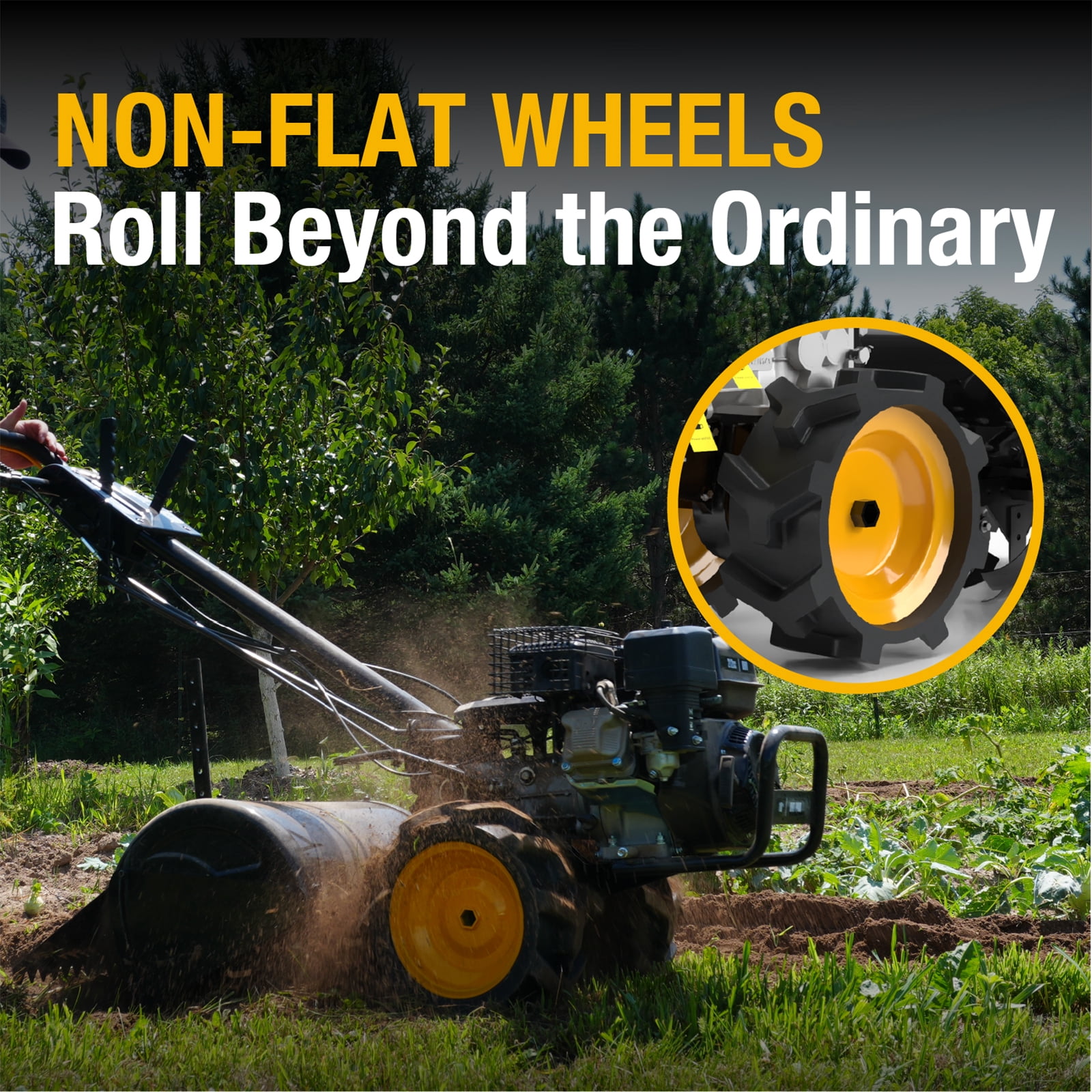 Poulan Pro Dual Direction Rear Tine Tiller, 212cc Powerful Gas Engine, Full Gear Transmission, Dual Rotating, Airless Tires,  Instant Reverse 18 Inch Gas Gardon Tiller,  Model: PPDRT18 PRO