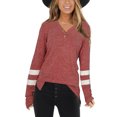thumbnail image 1 of VISgogo Camiseta a rayas informal para mujer, suéter con abertura con cuello en V y manga larga con bloque de color para adultos VISgogo  moda, 1 of 7