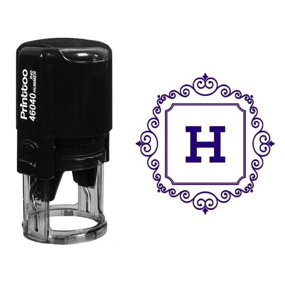 Printtoo Self Inking Square Swirl Border H Alphabet Monogram Initial Round Rubber Stamp Office Stationery