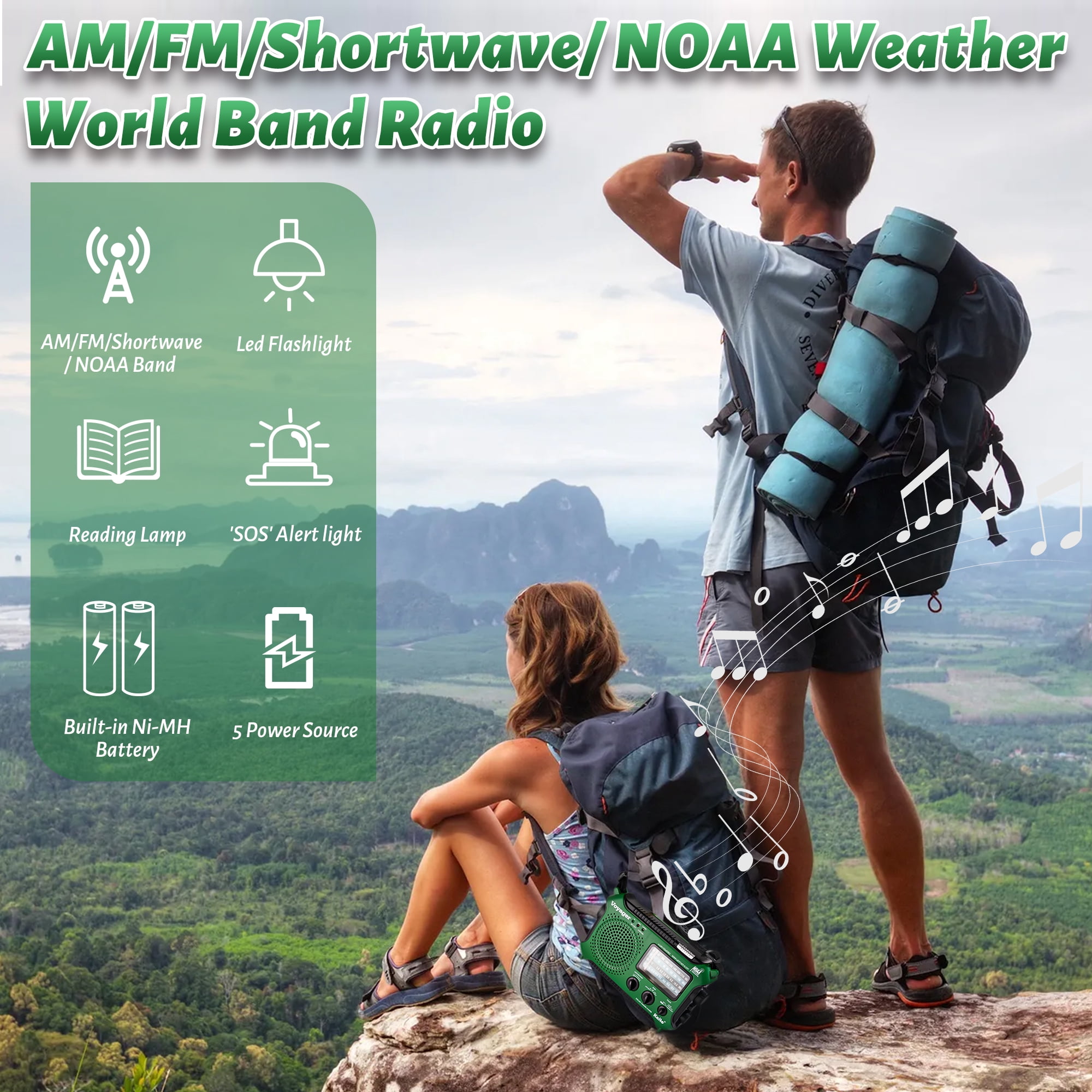 Kaito Emergency Weather Radio AM FM with Solar Crank and Flashlight