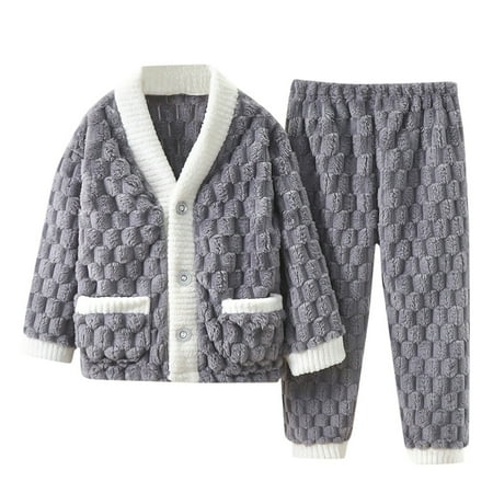 

MQLKF Child Fleece Pajama Sets Button Down Long Sleeve Shirt And Long Pants Boys Girls Loungewear 2PCS Beautiful Comfortable Girls T Shirts