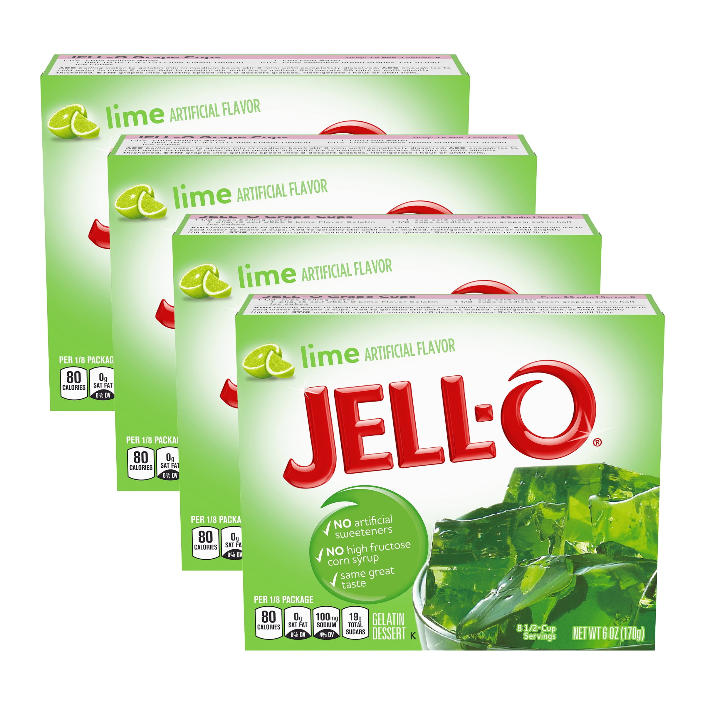 JellO Lime Instant Gelatin Mix, 6 oz Box (Pack4)