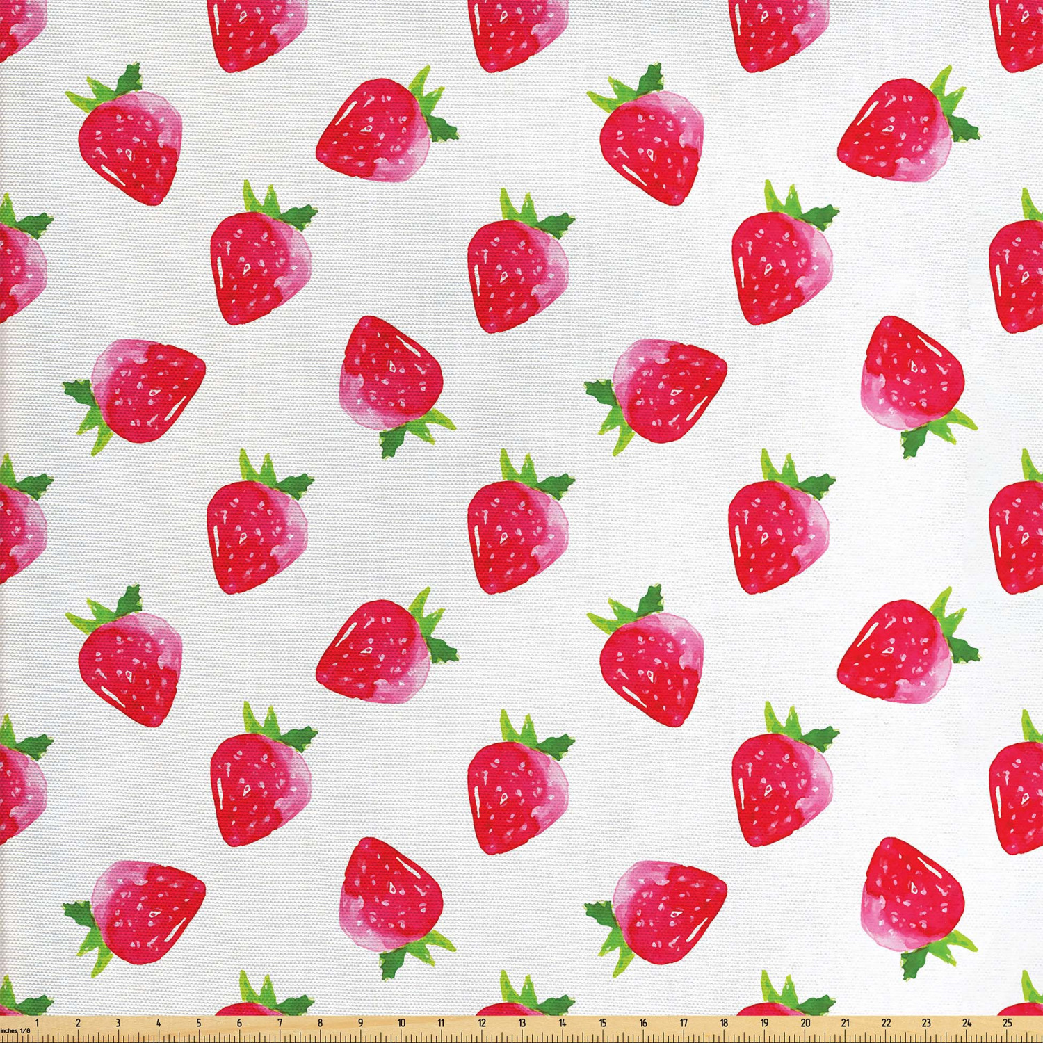 Strawberry Fabric by The Yard, HandPainted Juicy Tasty Fruits Organic