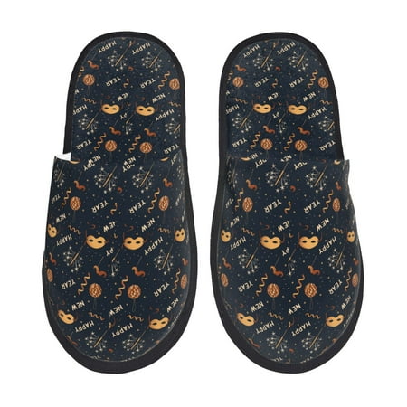 

Adobk New Year Print Slippers Indoor Outdoor Retro Slippers House Soft Fluffy Slides Cushion Furry Slippers-Medium