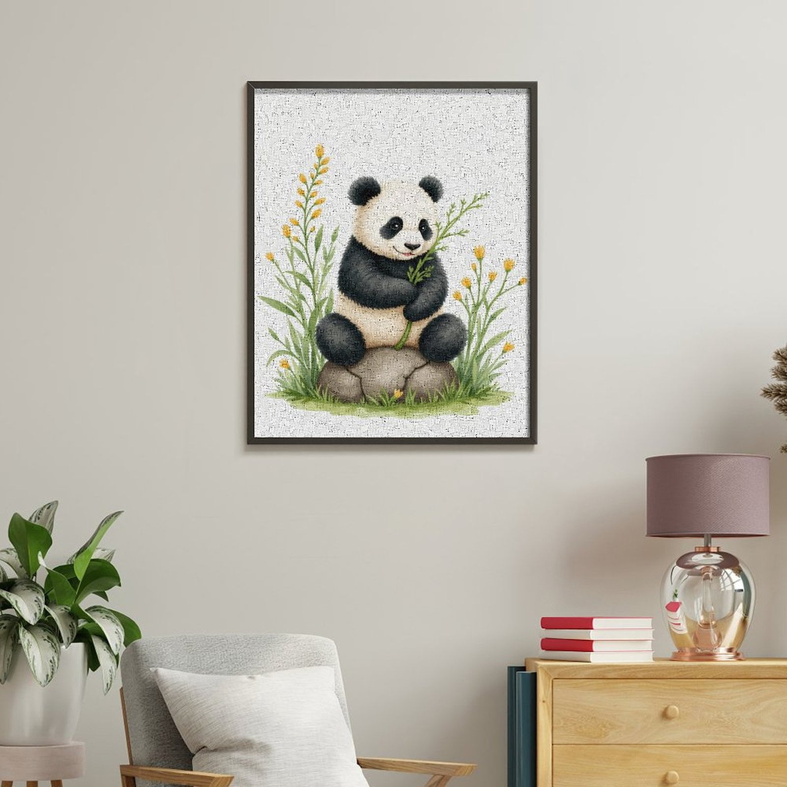 Paint by Numbers Kit for Adults, Adorable Panda Sitting on Rock Paint by Numbers, Easy Paint by Numbers Kit for Adults Beginner, DIY Adult Paint by Number Kits on Canvas, 12x16in Home Decor