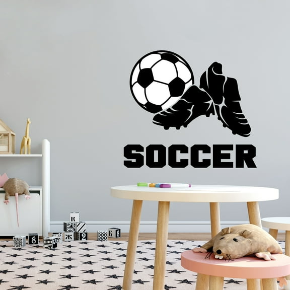 Sports Wall Decals for Boys Bedroom - Realistic Soccerball and Stud Shoes on White Background Ball DIY & Creativity Boy Girl Bedroom Wall Sticker - Size: 10 In x 9 In