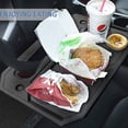 thumbnail image 3 of Bandeja 2 en 1 para volante de coche/bandeja para reposacabezas de asiento trasero para comer, beber y escribir, trabajo en ordenador portátil, escritorio negro para coche, 3 of 5