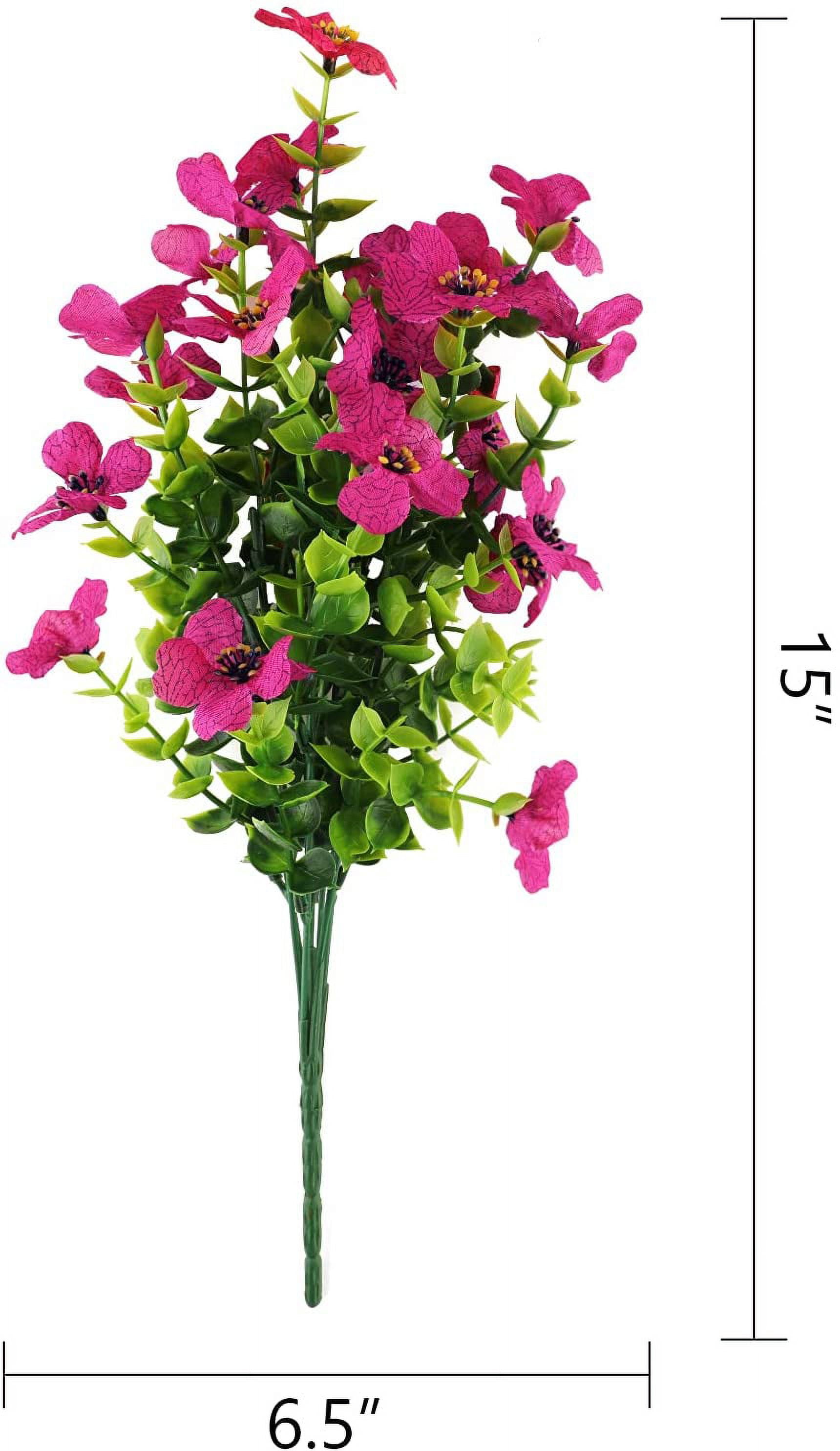 Sinhoon 8 Bundles Artificial Flowers UV Resistant Fake Plants Outdoor Faux Plastic Flowers Garden Window Box Porch Home Decor (Rosy red)