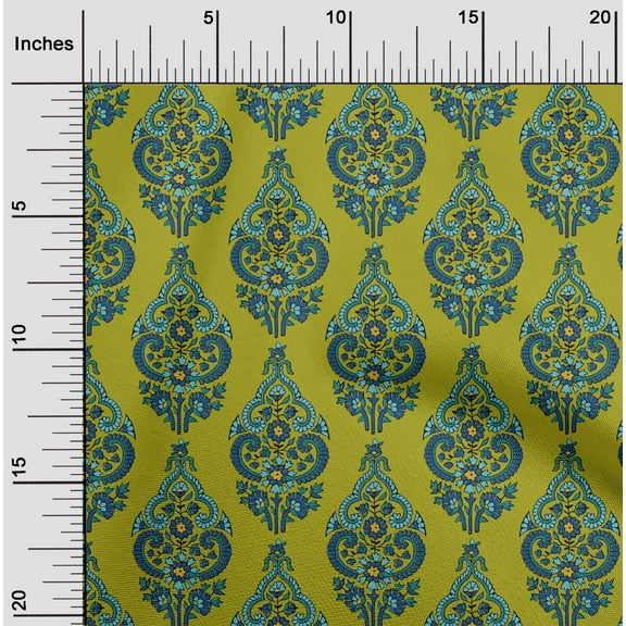 oneOone Cotton Jersey Lime Green Fabric Leaves & Floral Block Sewing Fabric By The Yard Printed Diy Clothing Sewing Supplies 58 Inches Wide