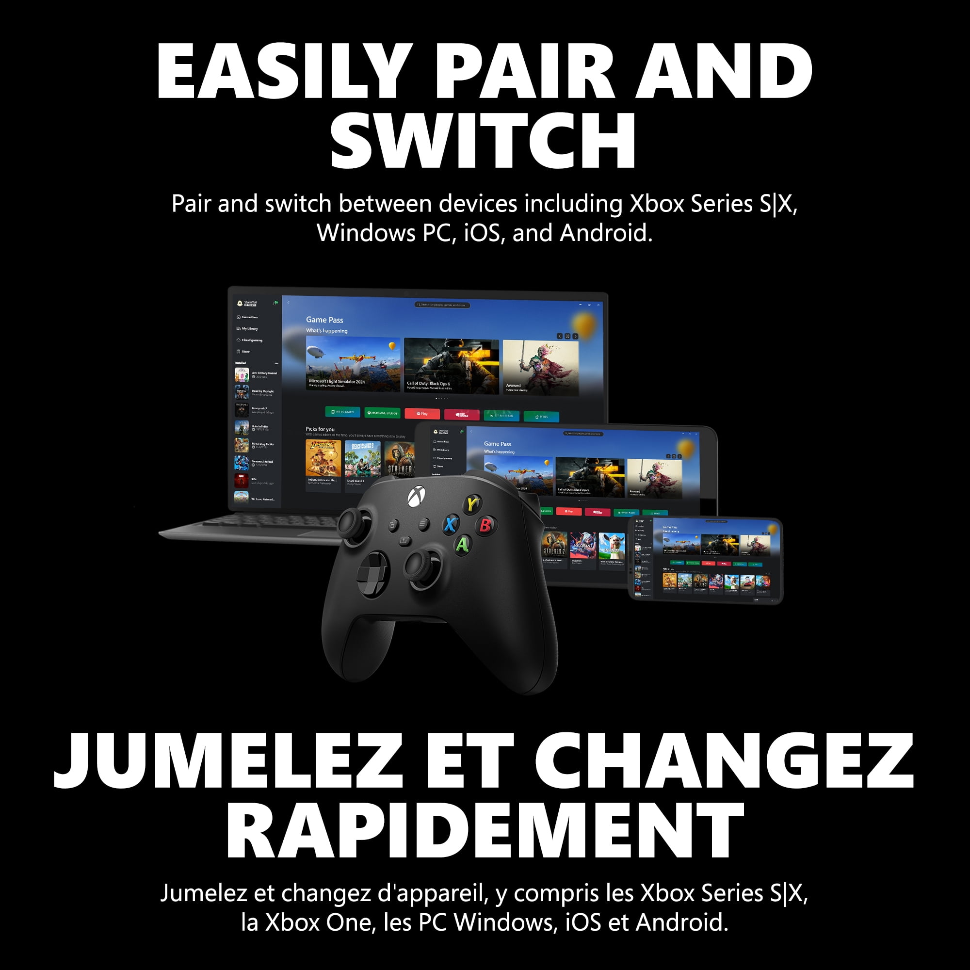 Xbox Wireless Controller – Carbon Black for Xbox Series X|S, Xbox One, and Windows Devices