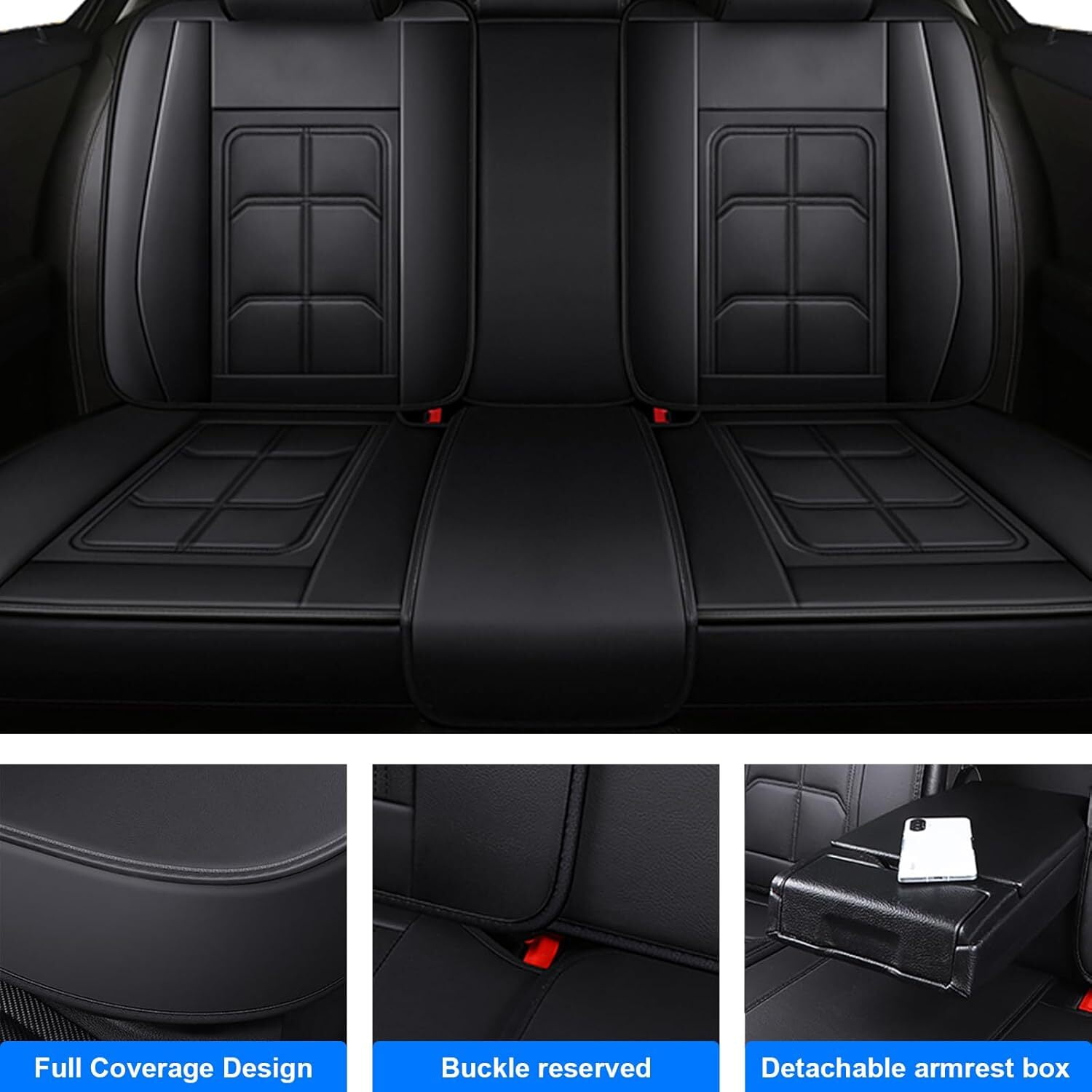 WRWolf Full Set Seat Cover Fit for Jeep Cherokee 2014-2024 Faux Leather Car Seat Protector Compatible Airbag Vehicle Cushion Covers Waterproof Carseat Seat Full Set 5 Seats (Black)