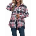 thumbnail image 3 of Women'S Plaid Shirts Long Sleeves Button Down Peplum Babydoll Jacket Oversized Casual Pocket Blouses Tops Pink XL, 3 of 10