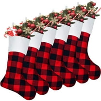 Christmas Stockings, Happiwiz 6 Pack 18 Inch Red Black Buffalo Plaid Christmas Stockings Fireplace Hanging decor for Family Christmas Decoration Holiday Season Party Décor