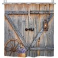 thumbnail image 2 of Rustic Barn Door Shower Curtain 72Wx72H Inch Farmhouse Lavender Country Wooden Vintage Plank Western Farm Retro Old Gate Wood Wheel Bathroom Decor Fabric Polyester Waterproof 12 Pack Hooks, 2 of 6