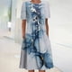thumbnail image 1 of ICHUANYI Clearance Women's Summer Bohemian Print Short Sleeve Beach Dress Knee Length Dress(Navy, L) ICHUANYI WER2023080802005, 1 of 5
