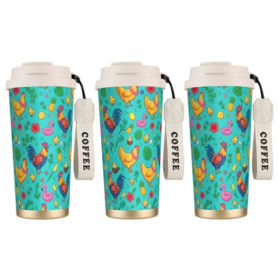 1pc Chicken Tumbler: 18oz Leak-proof Insulated Coffee Mug, Stainless Steel Vacuum Water Bottle & Straw, Farmhouse Chicken Decor